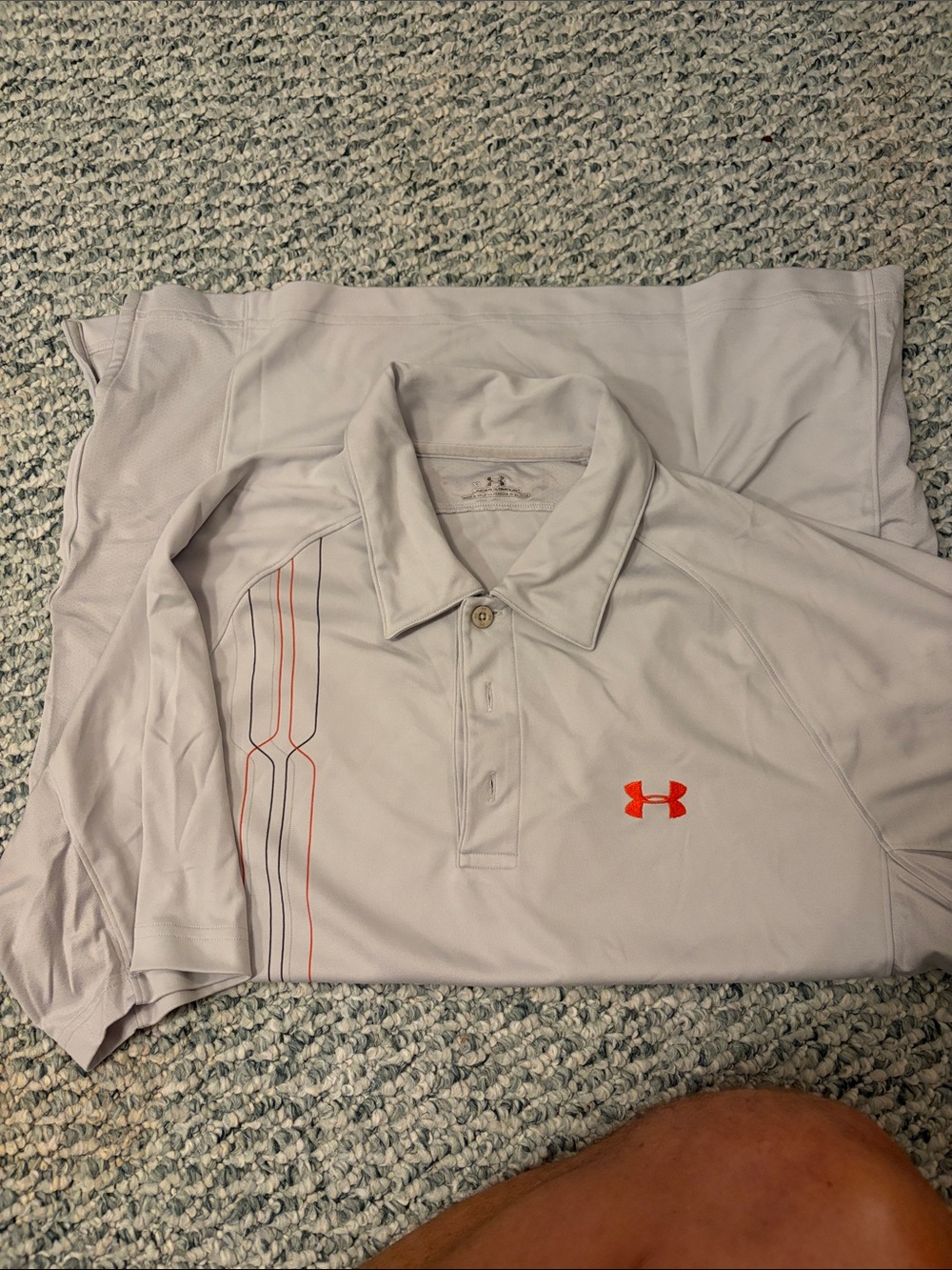 Under Armour Men's Light Gray Polo with Orange Logo Accents